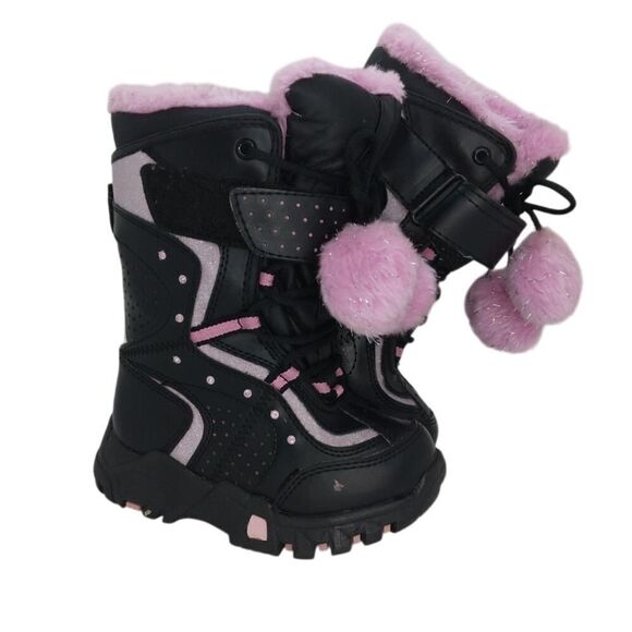 Snow Kitten Toddler Girls Pre-owned Black & Pink Lined Winter Boots - sz. 9 - Picture 1 of 5